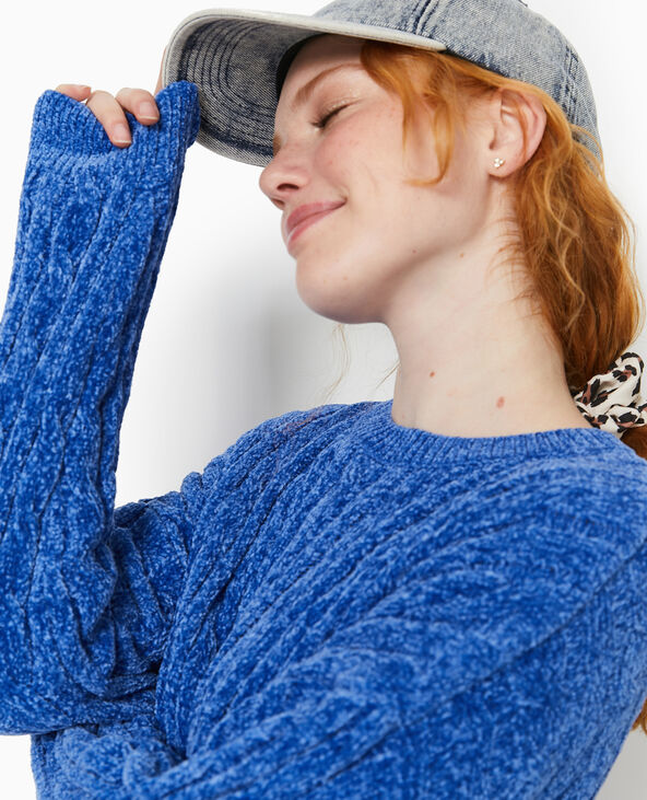 Pull col rond en maille chenille torsadée bleu électrique - Pimkie