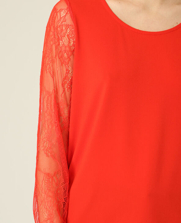 T-shirt en dentelle rouge - Pimkie