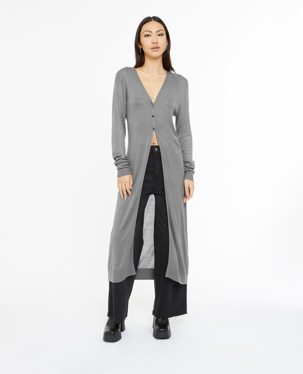 Gilet long en maille fine gris foncé - Pimkie