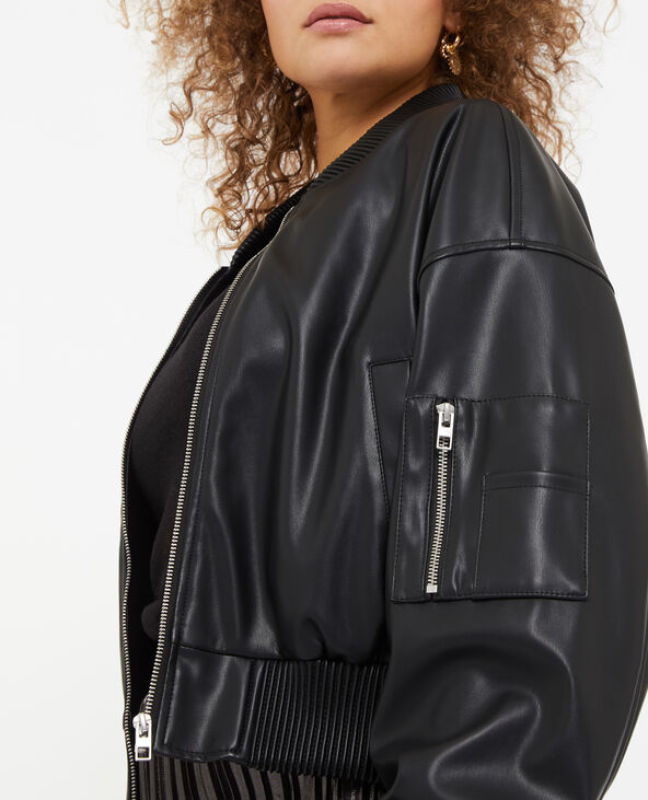 Blouson bomber en simili cuir noir - Pimkie