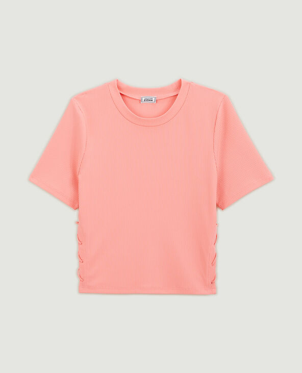 Top en maille côtelée avec découpes et lacets rose - Pimkie
