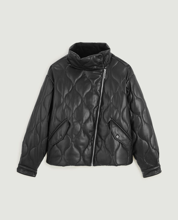 Blouson matelassé en simili cuir noir - Pimkie