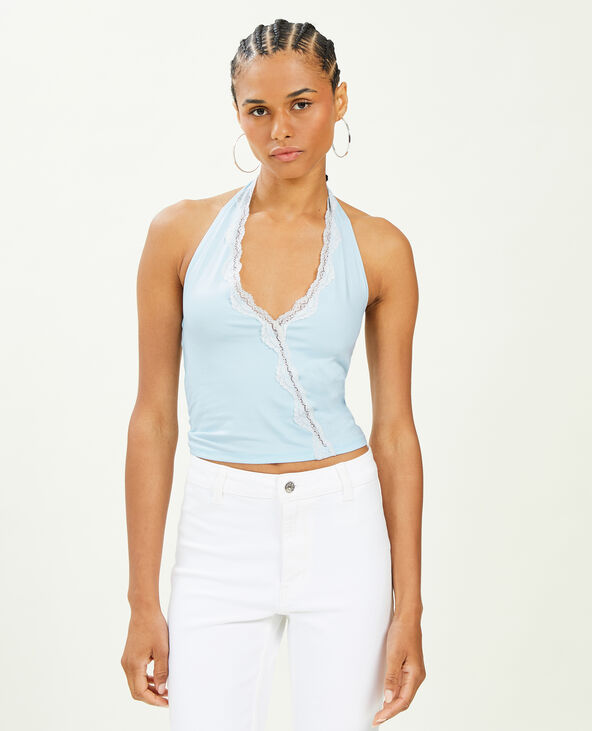 Top dos-nu court avec dentelle bleu clair - Pimkie