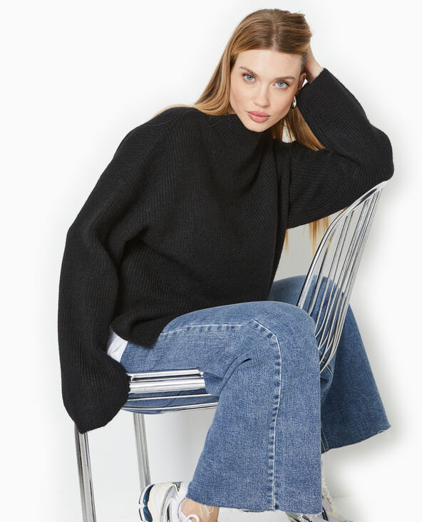 Pull col montant avec jeu de mailles noir - Pimkie