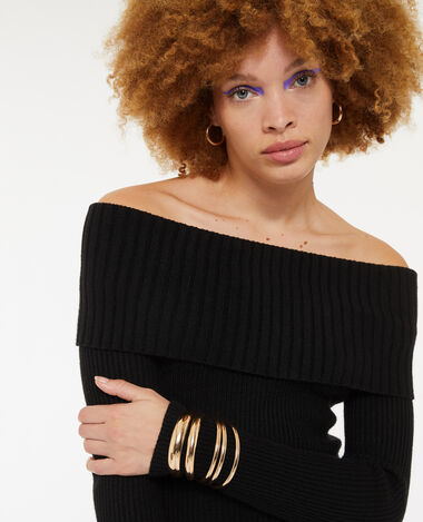 Robe longue en maille encolure Bardot noir - Pimkie