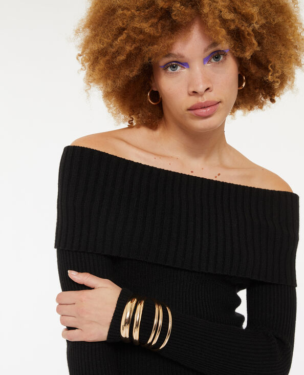 Robe longue en maille encolure Bardot noir - Pimkie