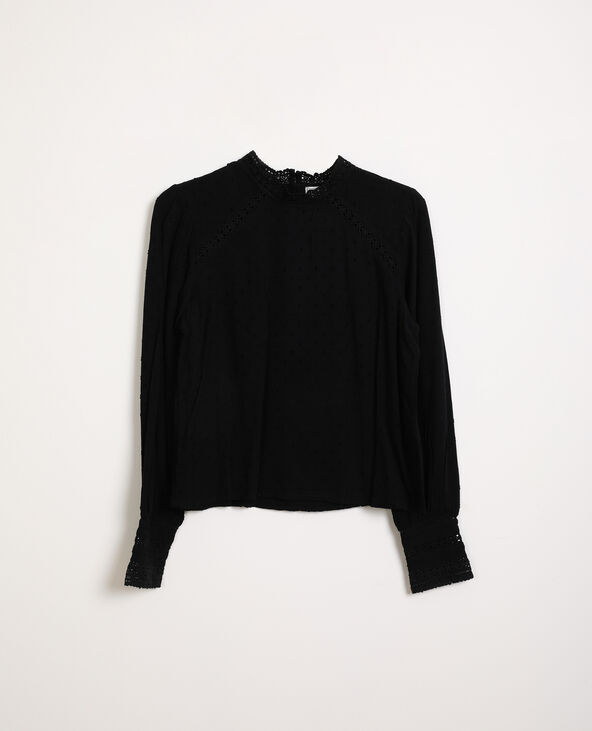 Blouse plumetis et dentelle noir - Pimkie