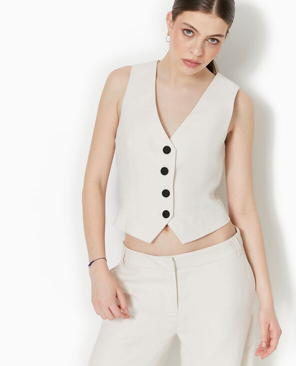 Gilet de barman en tissu effet lin rustique blanc - Pimkie