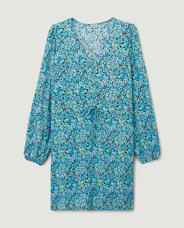 Robe manches longues motif fleurs bleu - Pimkie