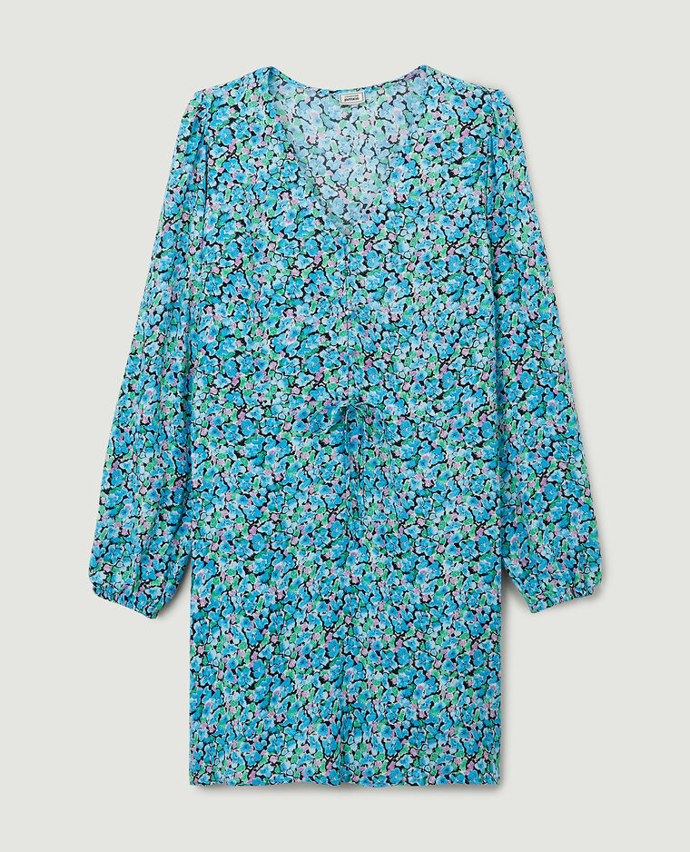 Robe manches longues motif fleurs bleu - Pimkie
