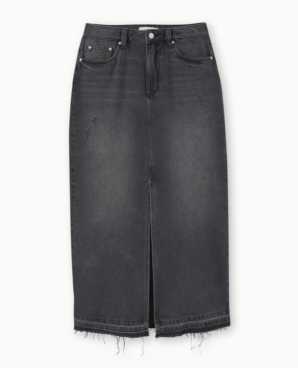 Jupe longue en jean avec fente gris foncé - Pimkie