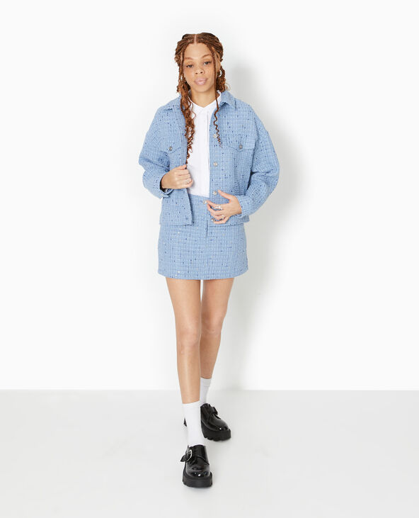 Jupe courte en tweed avec sequins bleu clair - Pimkie