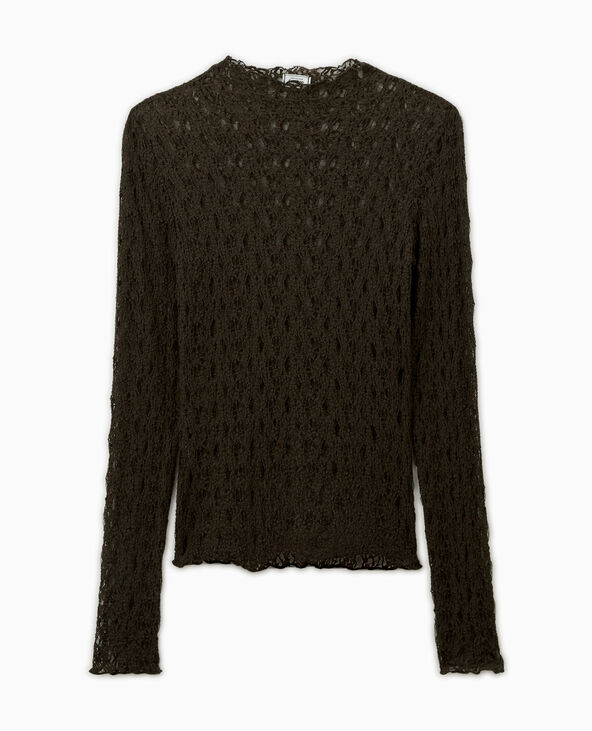 Top col montant en dentelle marron - Pimkie