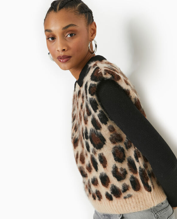 Pull sans manches avec épaulettes motif léopard marron - Pimkie