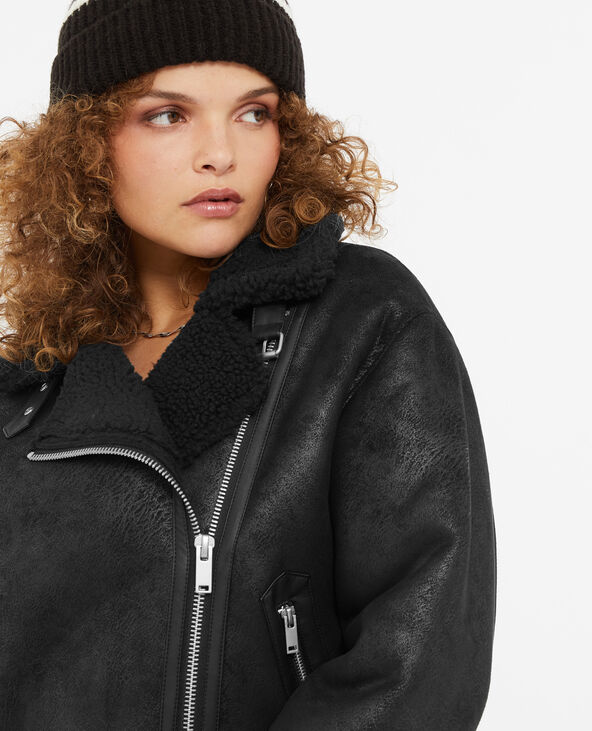 Blouson en suédine et sherpa façon peau lainée gris foncé - Pimkie