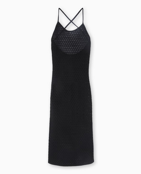 Robe longue dos-nu en maille crochet noir - Pimkie