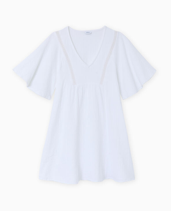 Robe courte et ample en gaze de coton blanc - Pimkie