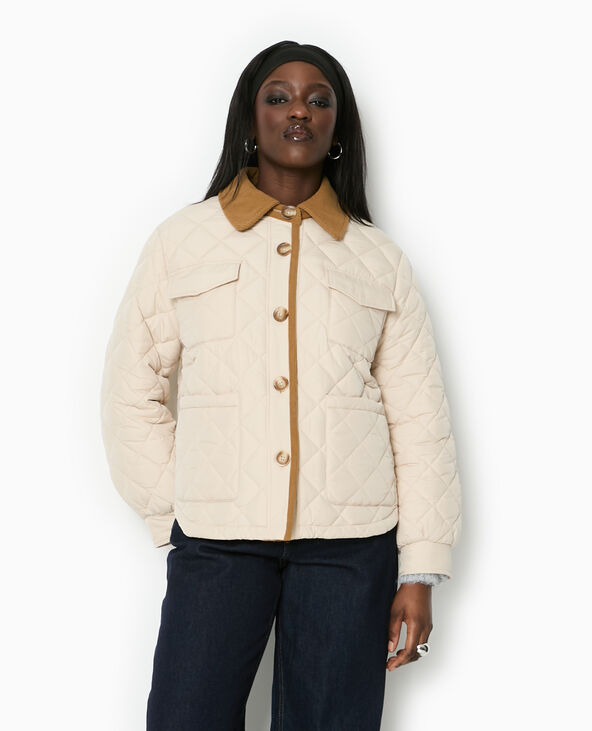 Manteau court matelassé avec col velours écru - Pimkie