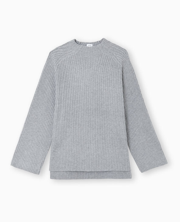 Pull oversize en maille côtelée gris chiné - Pimkie