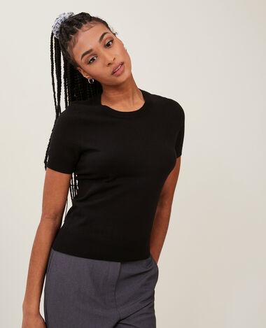 Pull manches courtes en maille fine noir - Pimkie