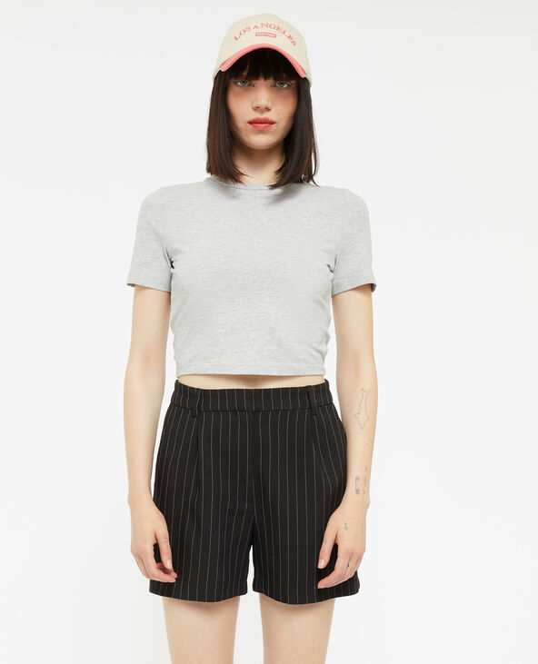Short taille haute fines rayures avec pinces noir - Pimkie