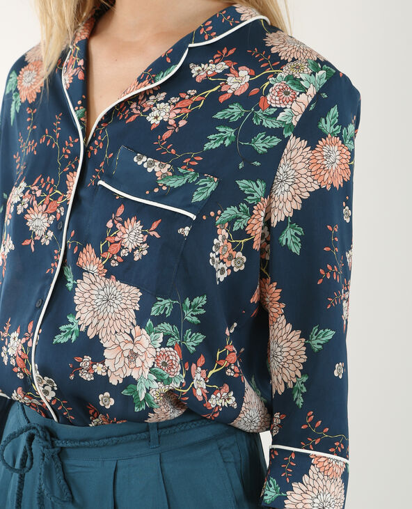 Chemise style pyjama satinée bleu foncé - Pimkie