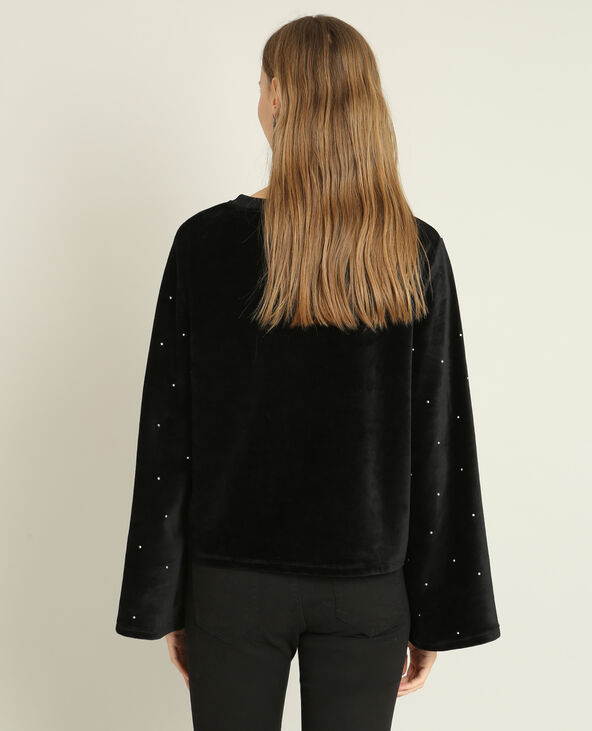 Sweat court à strass noir - Pimkie
