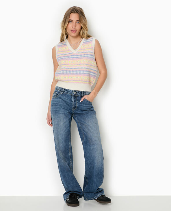 Pull sans manches col V motif jacquard blanc - Pimkie