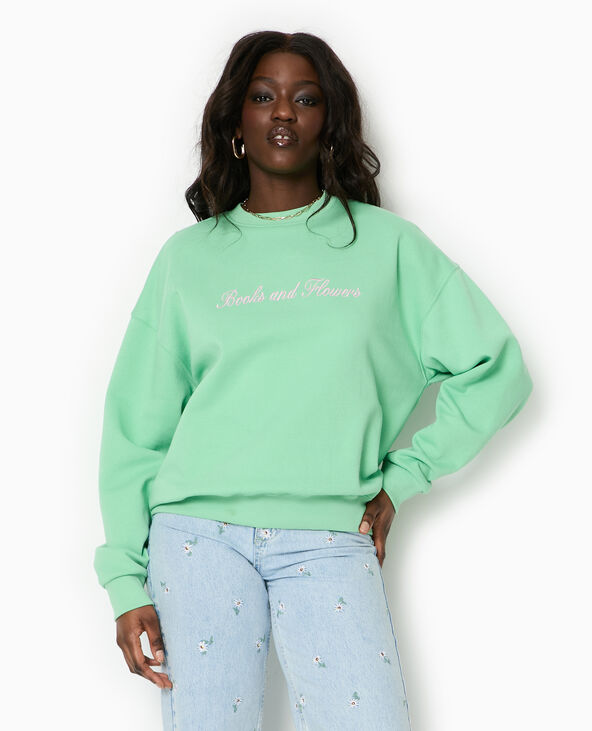 Sweat oversize avec broderies devant et dos vert clair - Pimkie