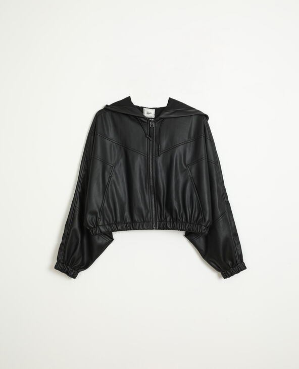 Veste à capuche simili cuir noir - Pimkie