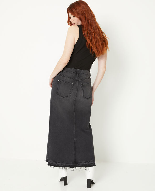 Jupe longue en jean avec fente gris foncé - Pimkie