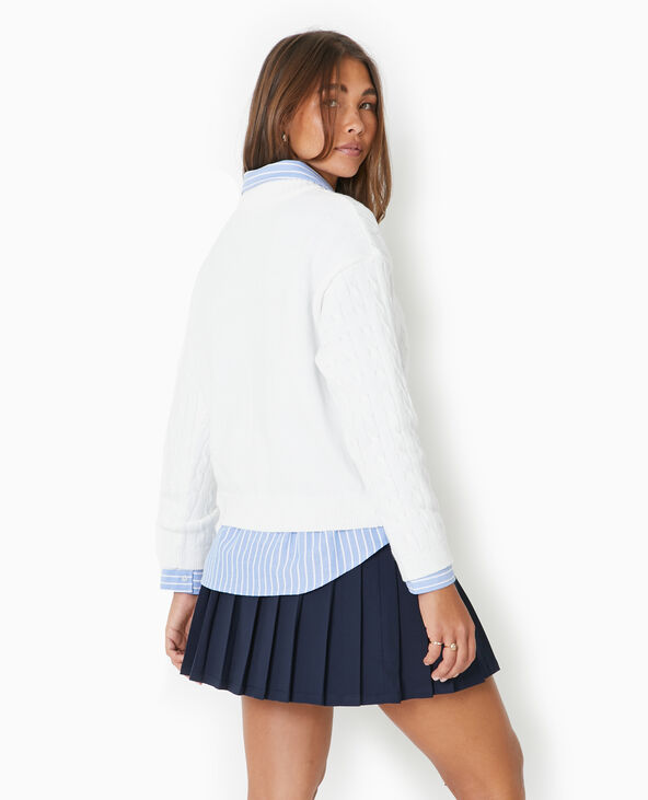 Pull en maille torsadée col V blanc - Pimkie