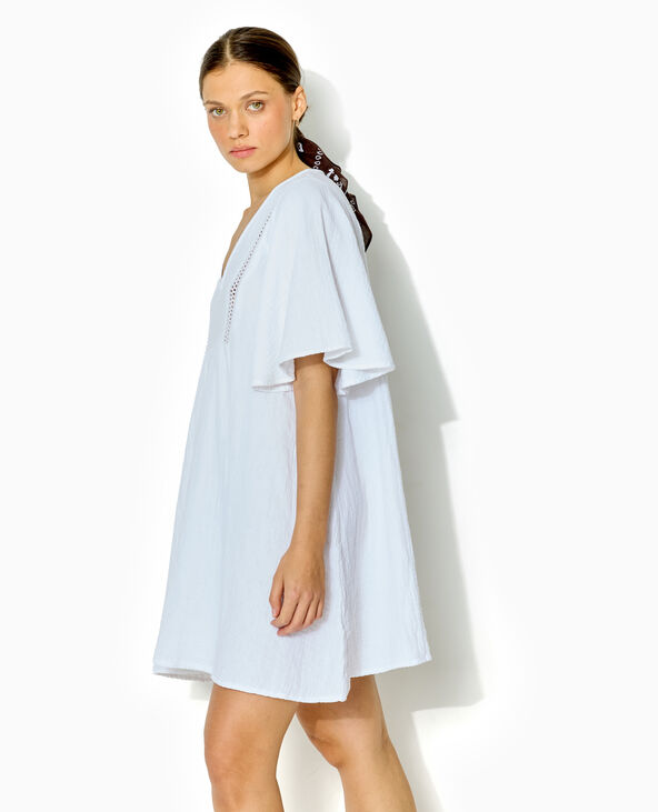 Robe courte et ample en gaze de coton blanc - Pimkie