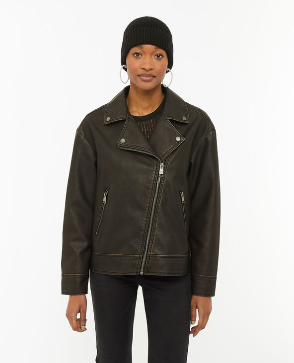 Blouson motard oversize en simili marron - Pimkie