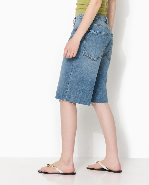 Bermuda large en jean taille basse bas coupés bleu - Pimkie