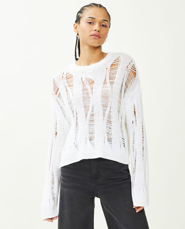 Pull court avec détails ajourés blanc - Pimkie