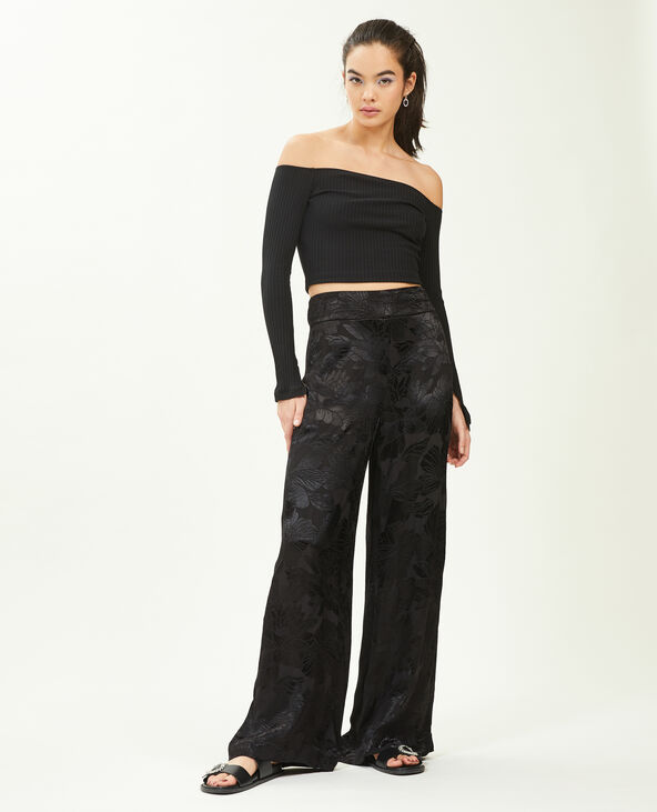 Pantalon large tissu satiné jacquard noir - Pimkie