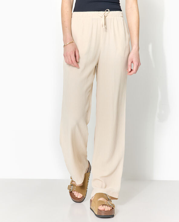 Pantalon palazzo aspect froissé taille élastiquée beige - Pimkie