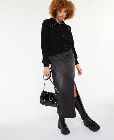Gilet zippé en grosse maille noir - Pimkie