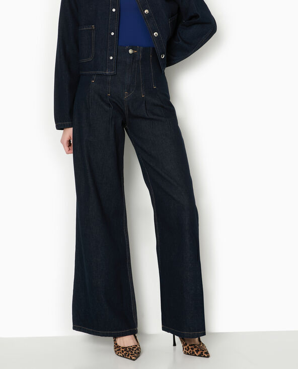 Jean wide taille haute avec pinces bleu - Pimkie