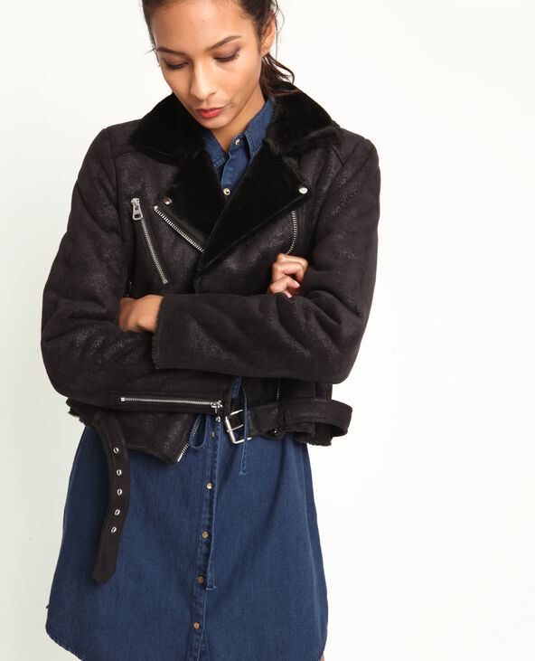 Blouson biker doublé noir - Pimkie