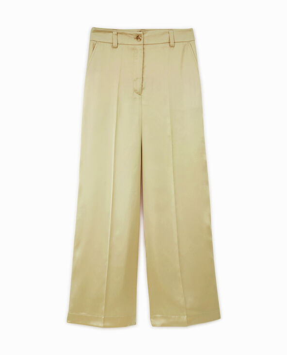 Pantalon droit et large en satin beige - Pimkie