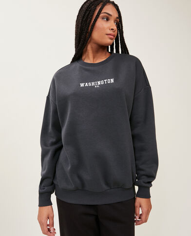 Sweat oversize col rond gris foncé - Pimkie