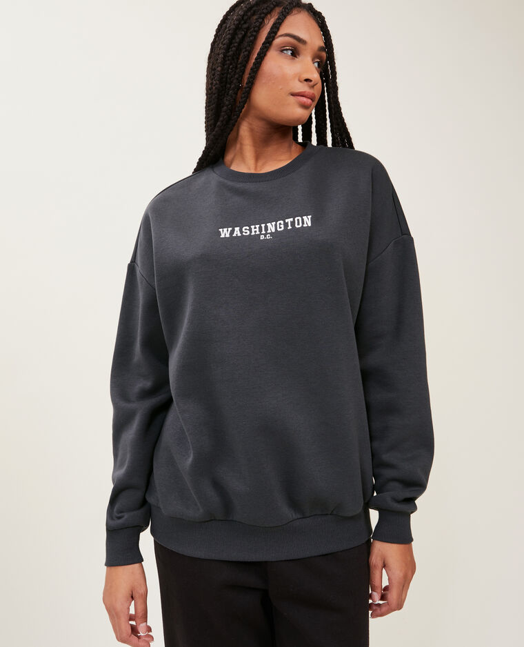 Sweat oversize col rond gris foncé - Pimkie