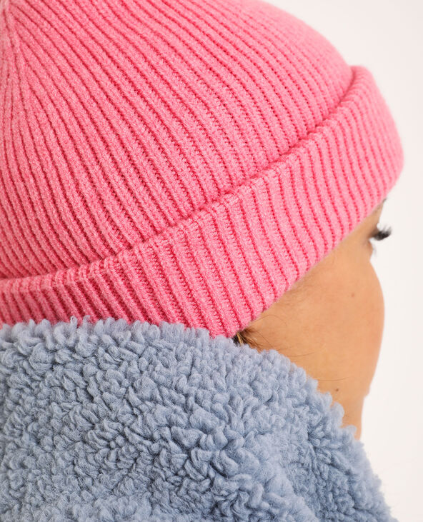Bonnet avec revers rose fluo - Pimkie