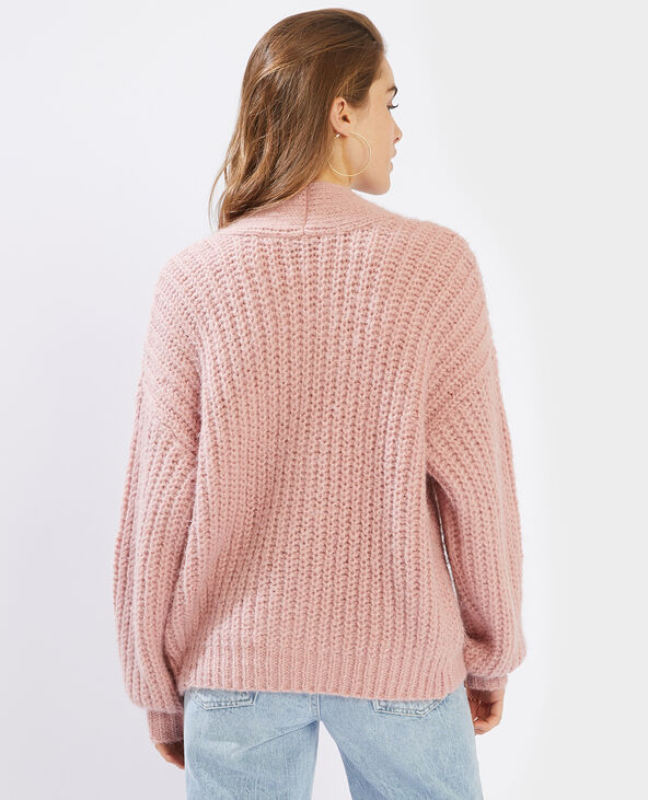 gilet grosse maille rose poudré