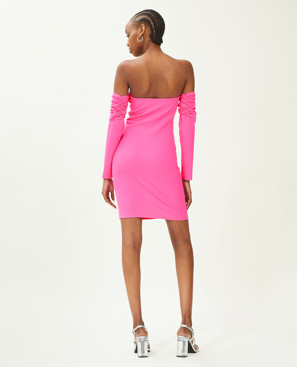 Robe courte en maille encolure Bardot rose - Pimkie