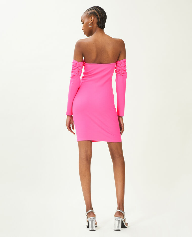 Robe courte en maille encolure Bardot rose - Pimkie