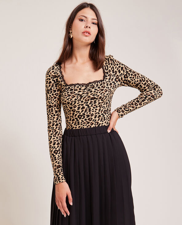 Top manches longues encolure carrée beige - Pimkie
