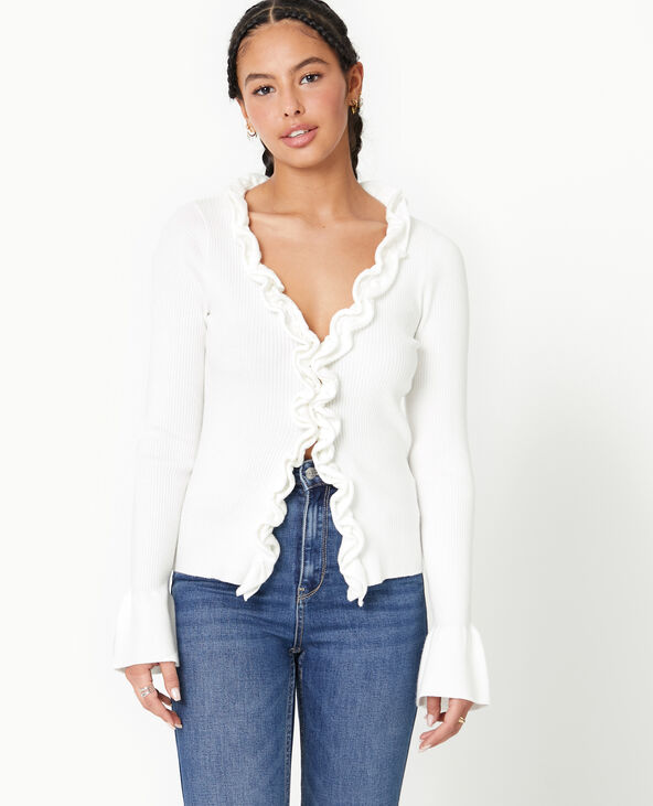Gilet en maille cotelee avec volants